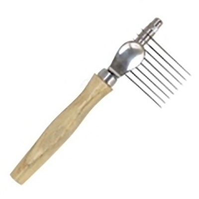 Long pin stainless steel dematting comb with ergonomic wood handle